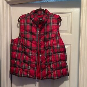 Lands' End Red Plaid Puffer Vest